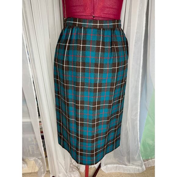 Pendleton wool plaid knee length skirt green brown red - Picture 4 of 10